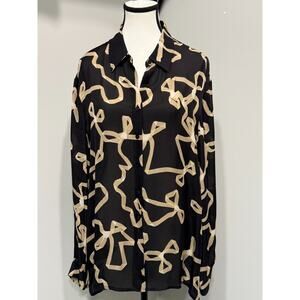 Vintage Rena Rowan Women's Size‎ 16 100% Silk Button Down Bow Detail Y2K